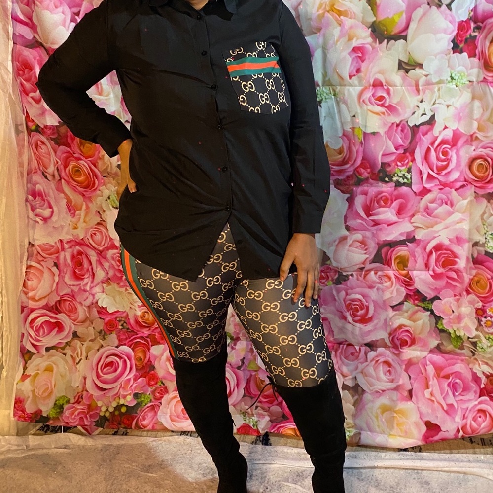 Pretty Gucci button up shirt and pants set
